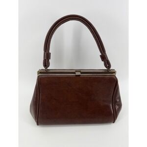 Vintage Brown Faux Leather Kiss Lock Handbag